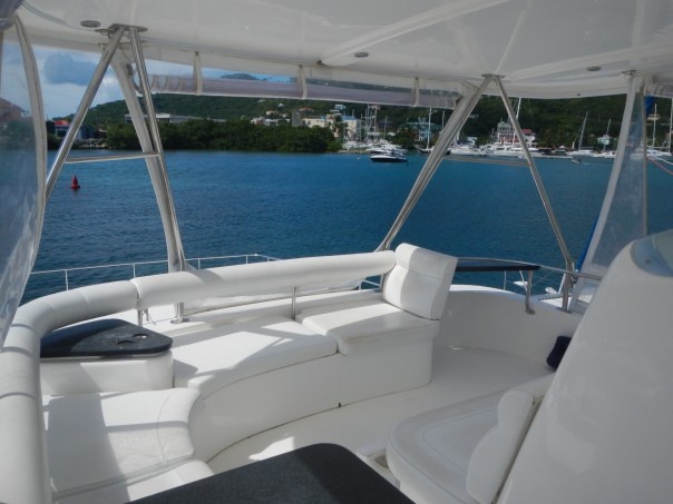 A 47-foot power catamaran on clear blue water off Fajardo, Puerto Rico